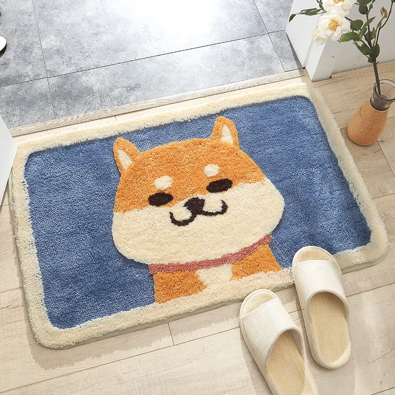 

Cartoon Akita dog flocking carpet floor mats household bathroom door bathroom non-slip mat absorbent foot mat