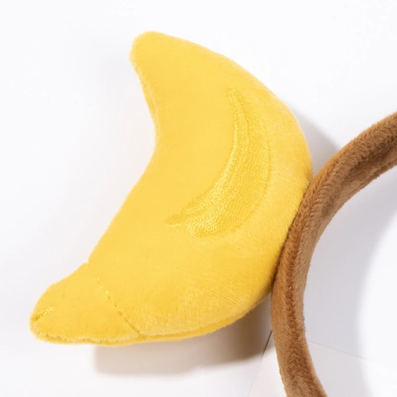 

652F Cartoon Animal Headbands Soft Faux Plush Monkey Ears Hairband Funny Banana Hair Hoop Creatures Theme Party Costume