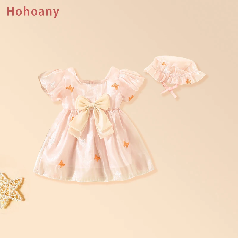 2Pcs/Set Hohoany Sweet Baby Girl Dresses Smooth Fabric Thin Kids' Costume Bow Toddler Children Clothes Suit For 0 to 3 Years Old
