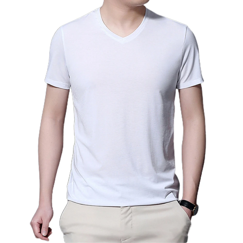 

Men Short Sleeve T-Shirts Summer Solid V Neck Slim Fit Tops Tee Shirt Fashion Male Pullovers Gym Fitness Jogging Sportswear