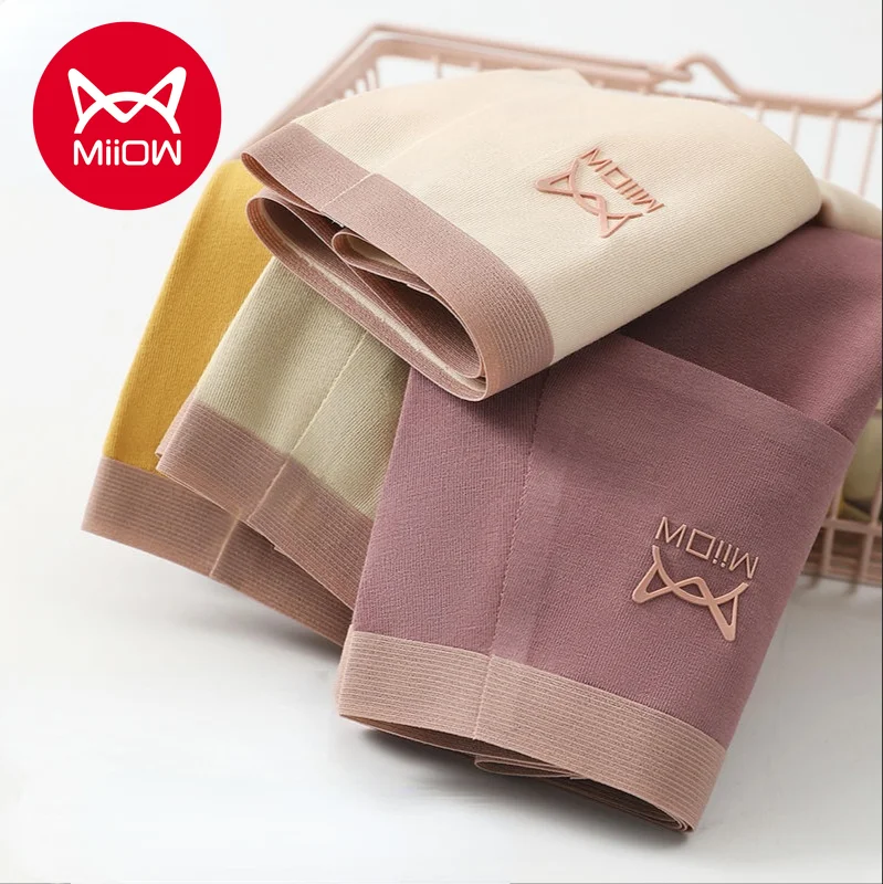 

4 PCS MiiOW Women's Underwear Pure Cotton Mid-waist Seamless Student Korean Style Cotton Antibacterial Crotch Plus Briefs Women