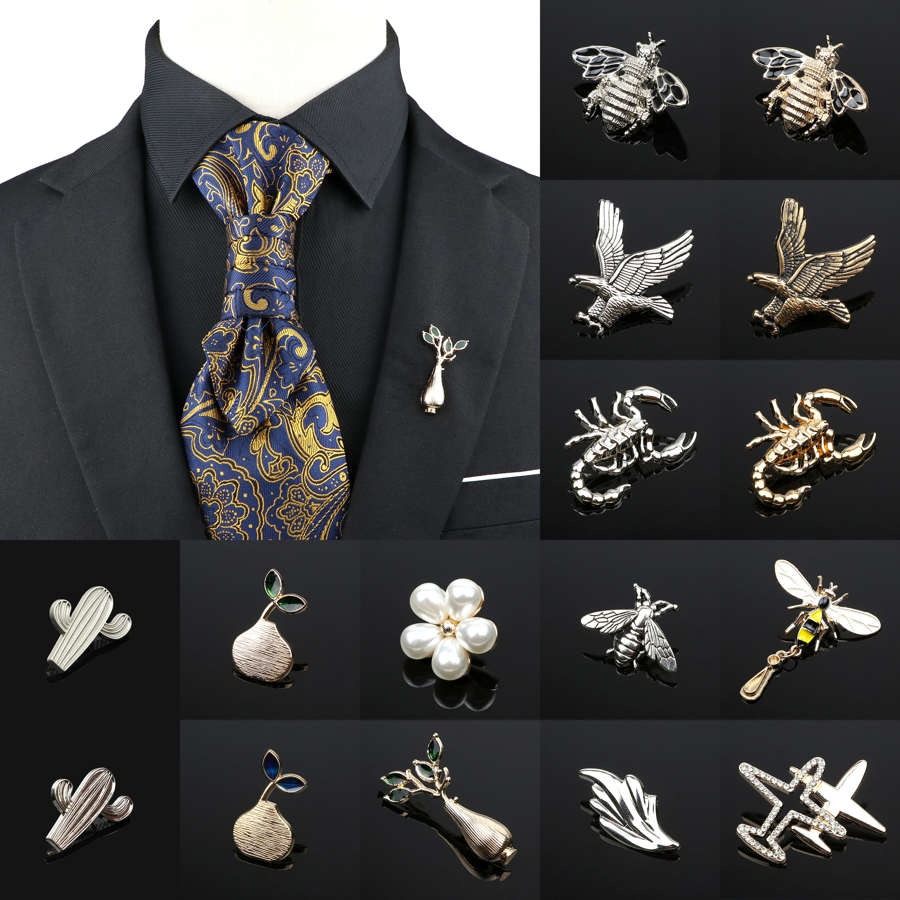 

Vintage Men Women Brooches Cute Bee Scorpion Insect Pearl Corsage Flying Eagle Brooch Suit Shirt Collar Coat Daily Accessories