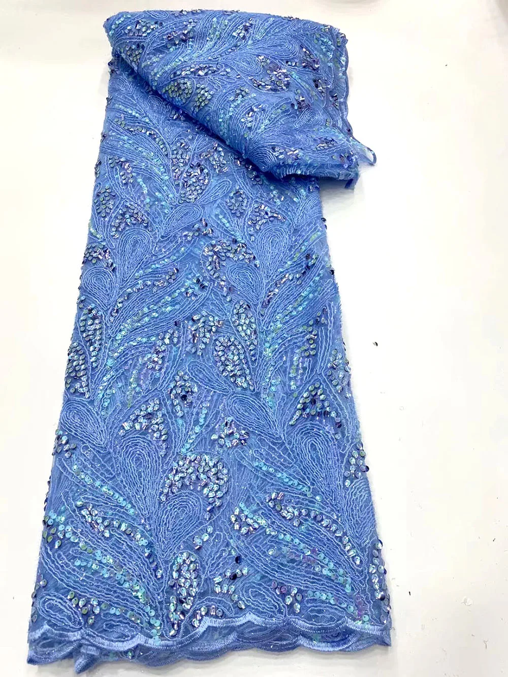 

Sky Blue African Nigerian Sequence Lace Fabric 2022 High Quality Lace Material Embroidery French Lace Fabric For Dress
