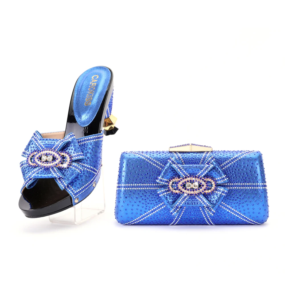 

African 2022 Italian Design New Arrival Black Color Hot Selling Low Heels Women Shoes and Bag Set for Party Wedding