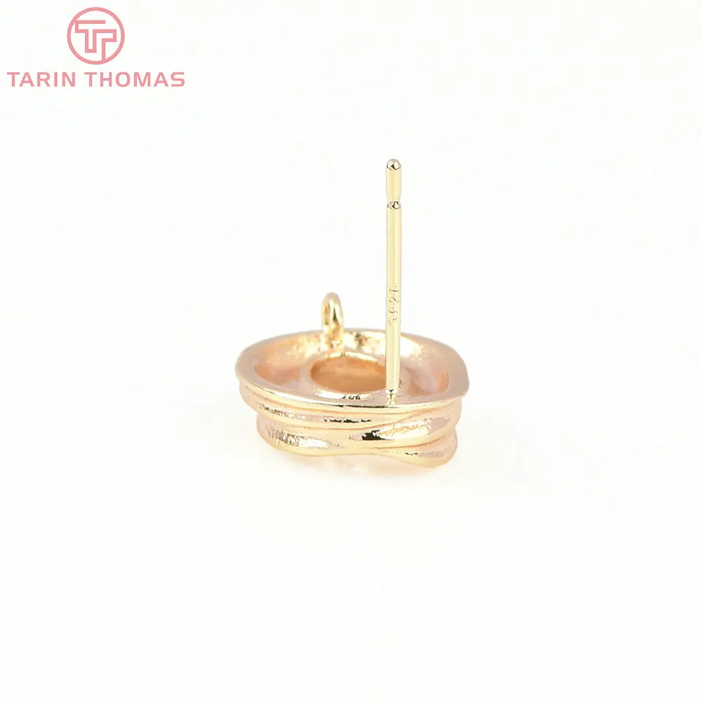 (8364) 6 шт. 11 5x14 мм латунные овальные серьги-гвоздики 24 карата золотого цвета