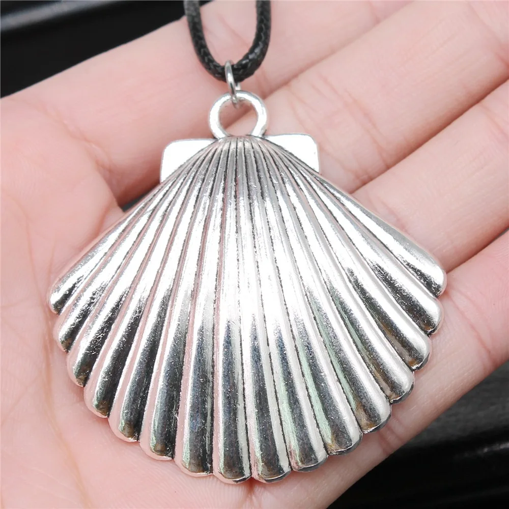 

Прямая поставка, античный серебряный цвет, 56x55 мм, подвеска в виде ракушки, Искусственная черная кожаная веревка, цепочка, ожерелье