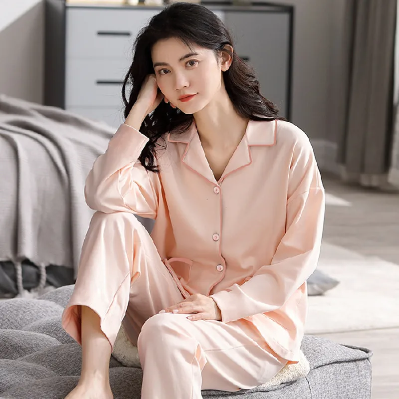 1 Ms 2023 women pajamas in the spring and autumn cotton long sleeve pajamas loose adult mother pajamas household to take