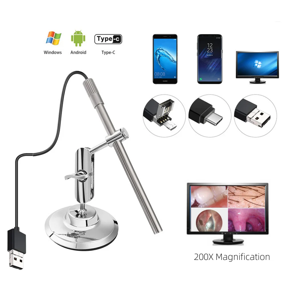 

3 In 1 Digital Microscope 1080P USB Endoscope Camera IP67 1.0 mp 10X to 200X magnification Stand Magnifier Windows Android MAC
