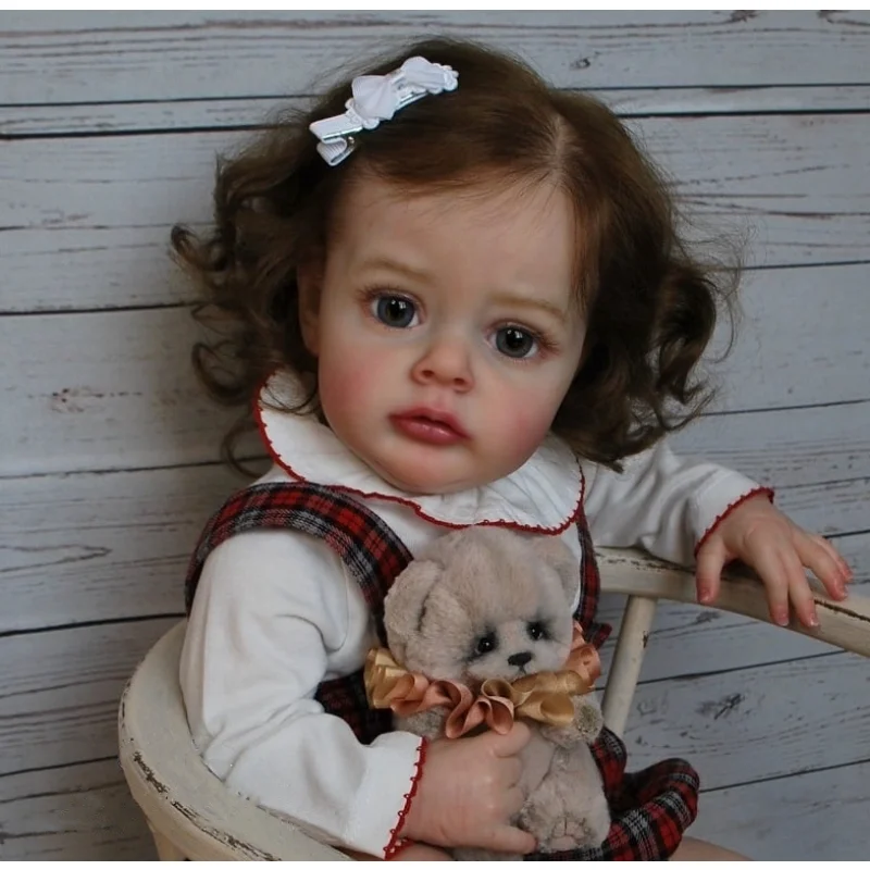 

50CM Finished Reborn Dolls 3D Skin Hand Rooted Brown Hair Neutral Silicone Vinyl Cloth Body Doll Kit Toys for Girl