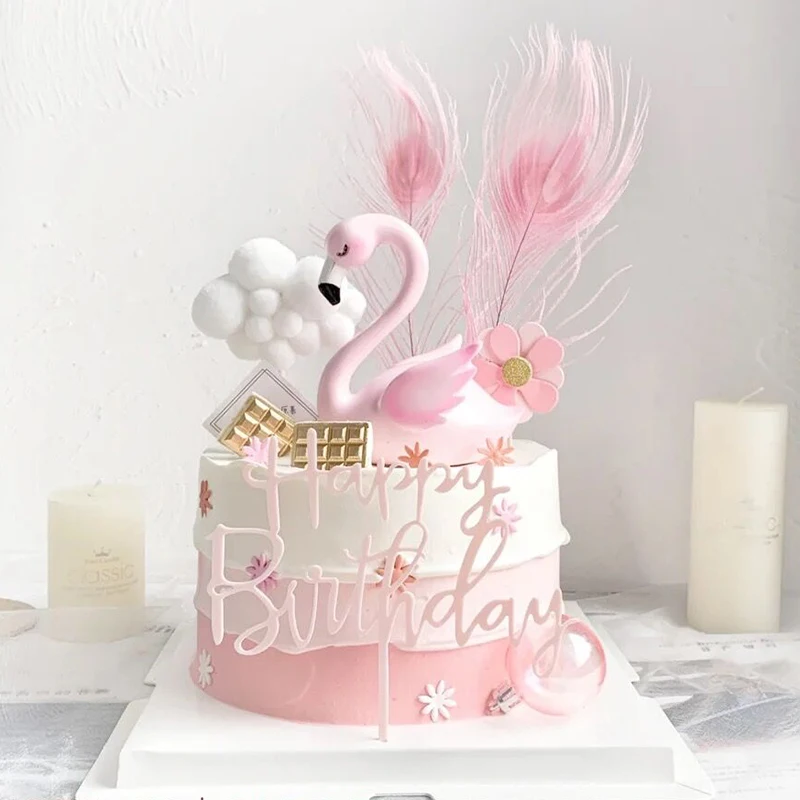 

Flamingo Girl Birthday Cake Topper Decoration Party Feather Wings Swan Clouds Star Wedding Party Dessert Baking Dress Up Plug-in