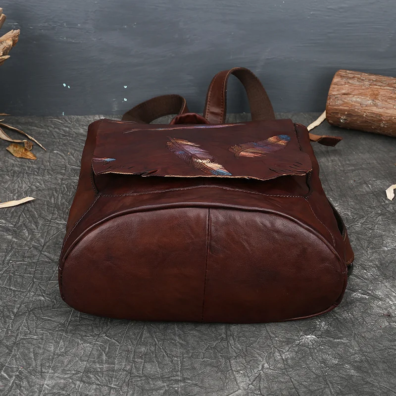 Роскошный рюкзак в стиле ретро из натуральной кожи, Женская винтажная сумка из воловьей кожи с тиснением, рюкзаки для отдыха, женская сумка