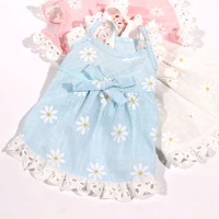 pet clothes summer clothes linen cotton sling flying sleeve daisy flower doll skirt pet puppy clothes cat dresses chihuahua