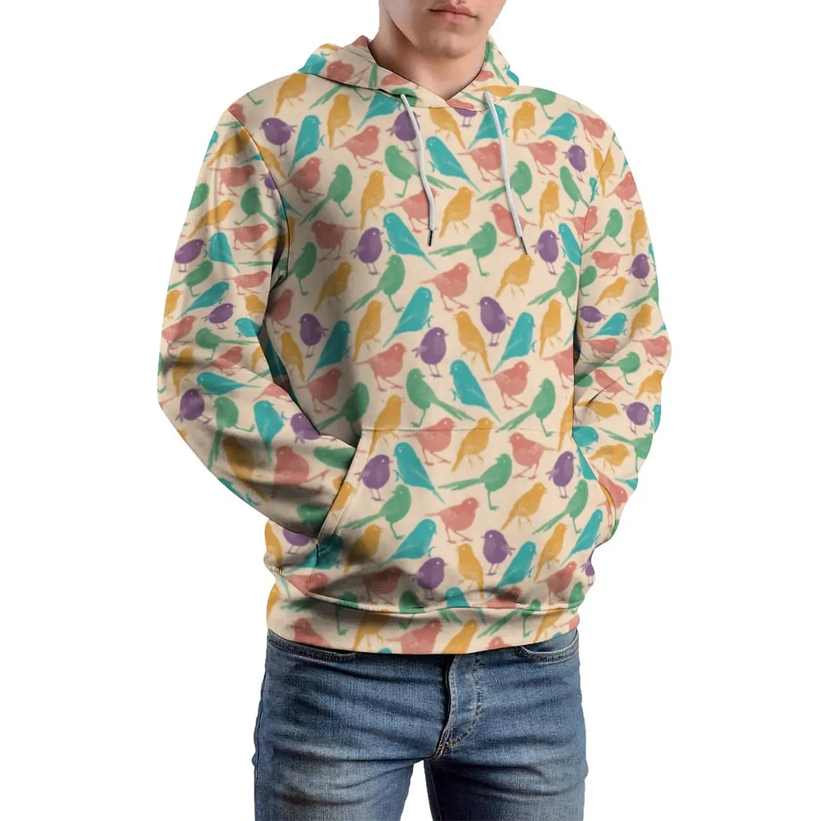 

Colorful Little Birds Loose Hoodies Cute Animal Print Street Style Hoodie Long-Sleeve Kawaii Custom Sweatshirts Large Size 6XL