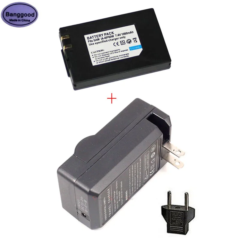 

Set 7.4V 1000mAh IA-BP80W IA-BP80WA BP 80W Camera Battery with Charger For Samsung SC-D381 SC-D382 SC-D385 VP-DX100i SC-DX103