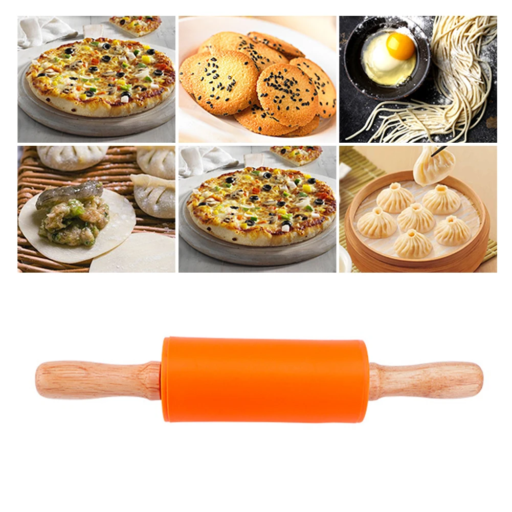

Non-Stick Silicone Rolling Pin Wooden Handle Professional Rolling Pin For Baking Non Stick Home Kitchen Cookies