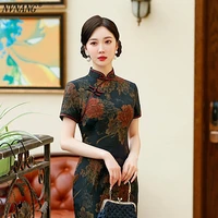 nvnang chinese cheongsam black slim chinese wind ink flower collar fashionable cheongsam dress b2110