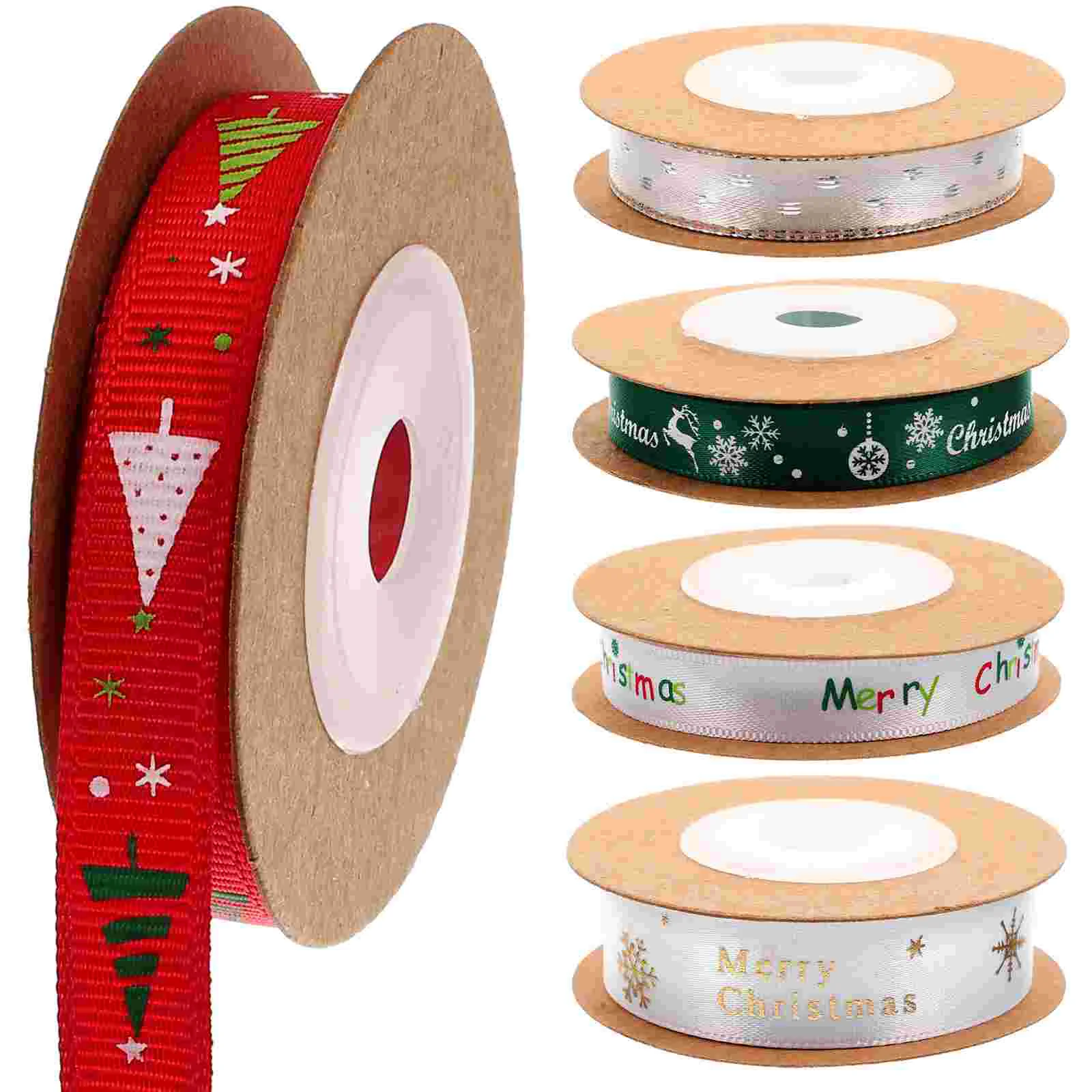 

5 рулонов рождественской ленты, товары для рождества, декоративные ленты, галстук-бабочка, подарочная упаковка, банты из полиэстера