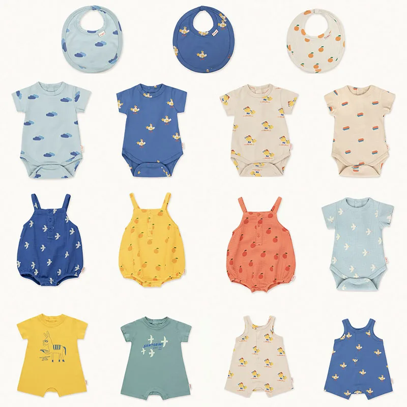 

22SS New Arrivals TC Baby Romper For Summer Super Cute Fashion Infant Summer Onesie Bird Orange Print Toddler Rompers