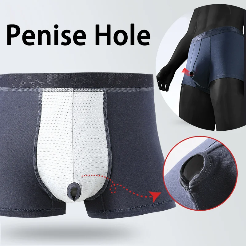 Man Foreskin Expose Underwear Health Care Open Hole Crotch Gay Penis Pouch Boxers Physical Therapy Sexy Lingerie Prolong Time