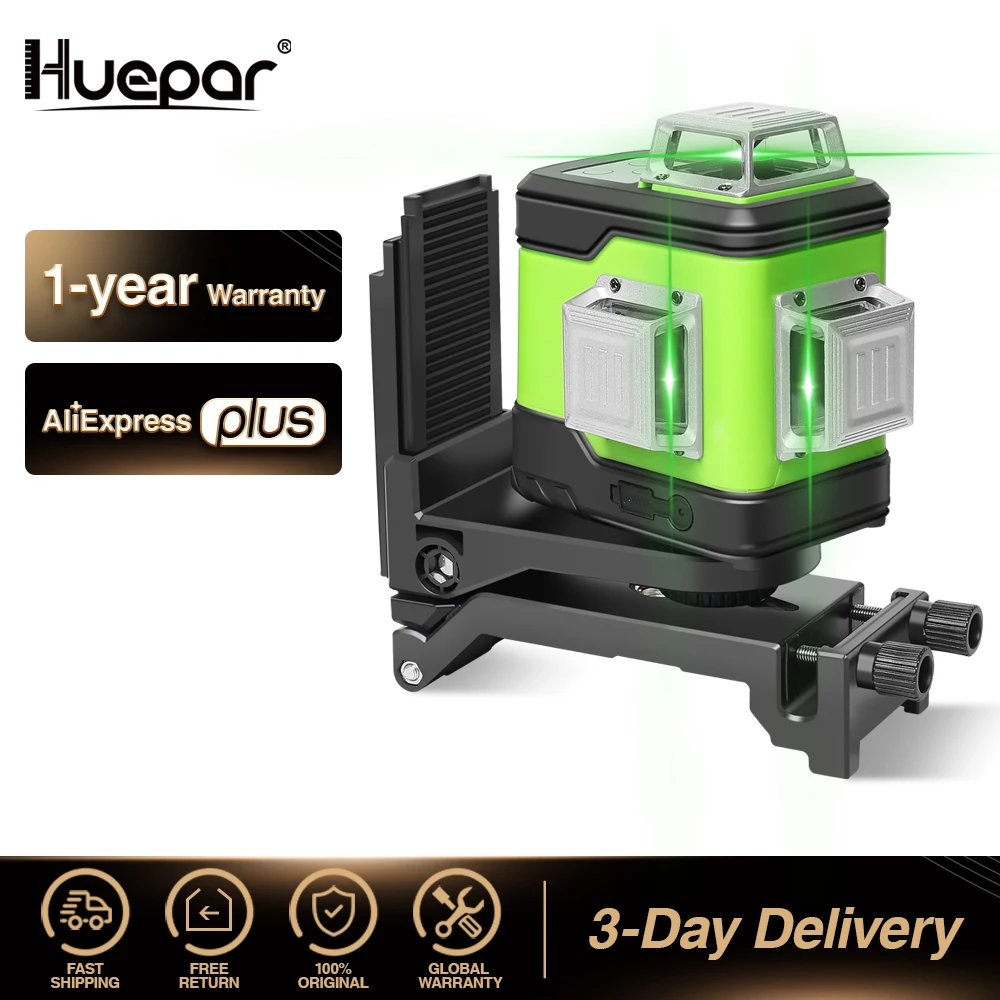 Huepar-Herramienta de alineación láser autonivelante de 3 planos, instrumento de nivelado y alineación 3D de línea cruzada, 3x360