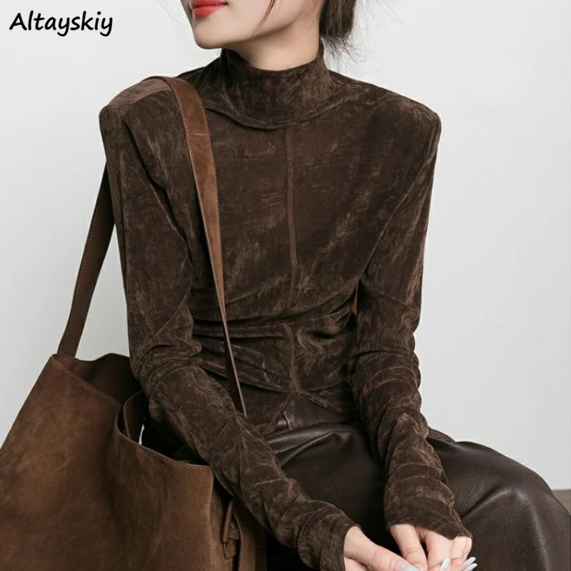 Женская флисовая футболка в ретро-стиле однотонная Приталенная с длинным