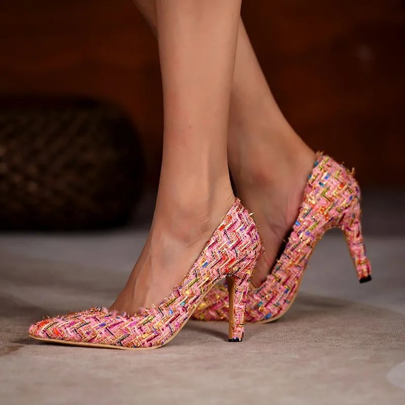 

New Ladies High Heel Shoes Women's Single Shoes Satin Pumps Summer Sexy Stilettos size 35-43
