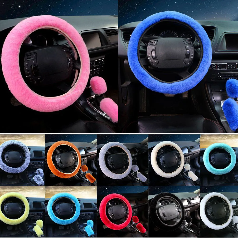 Cover Steering Wheel Handbrake Cover Soft Wool Thick Faux Wool Fur Fluffy 38cm/14.96inch Replacement Brand New images - 6