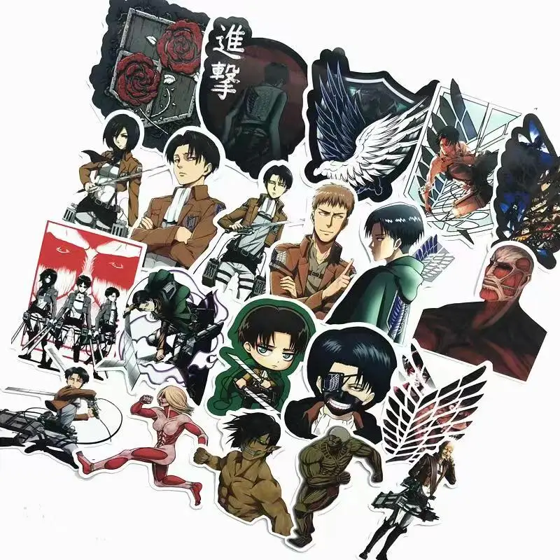 42pcslot japanese anime attack on titan mikasa levi eren stickers for car phone luggage laptop bicycle cartoon decal sticker free global shipping