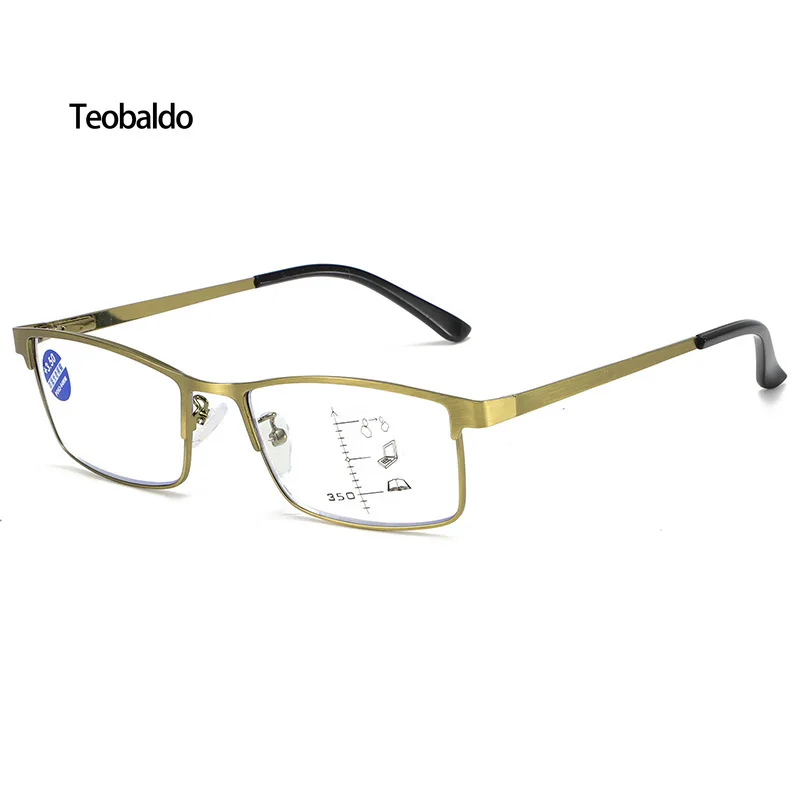 

Multifocal Progressive Reading Glasses Metal Square Frame Vintage Eyewear Automatic Focus Anti Blue Rays Men Presbyopic Goggles
