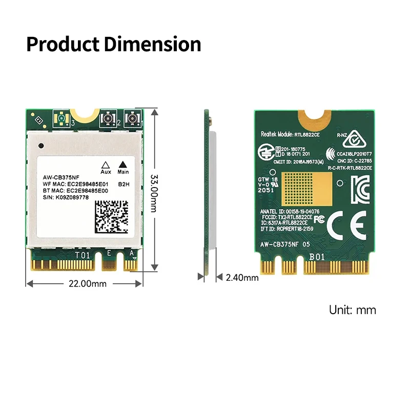 AW-CB375NF двухдиапазонный беспроводной NIC 2 4G/5 ГГц WiFi 5 Bluetooth 0 модуль для JETSON Ксавье