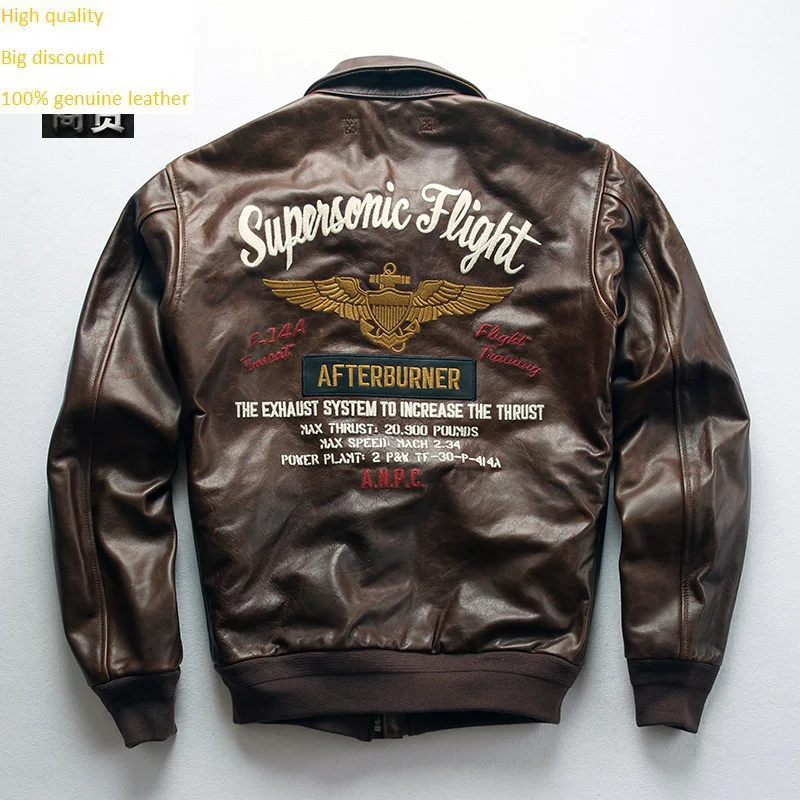 

Роскошная мужская куртка из 100% натуральной воловьей кожи AVFLY с вышивкой в виде крыла A2 высокого качества