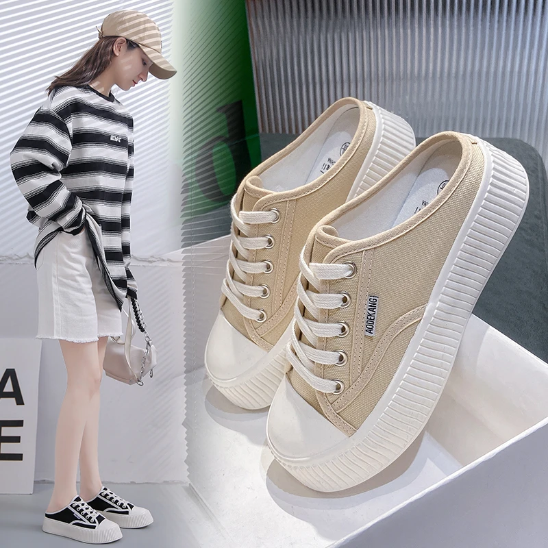 

Женские холщовые туфли на толстой подошве, с низким верхом, белые, 2022