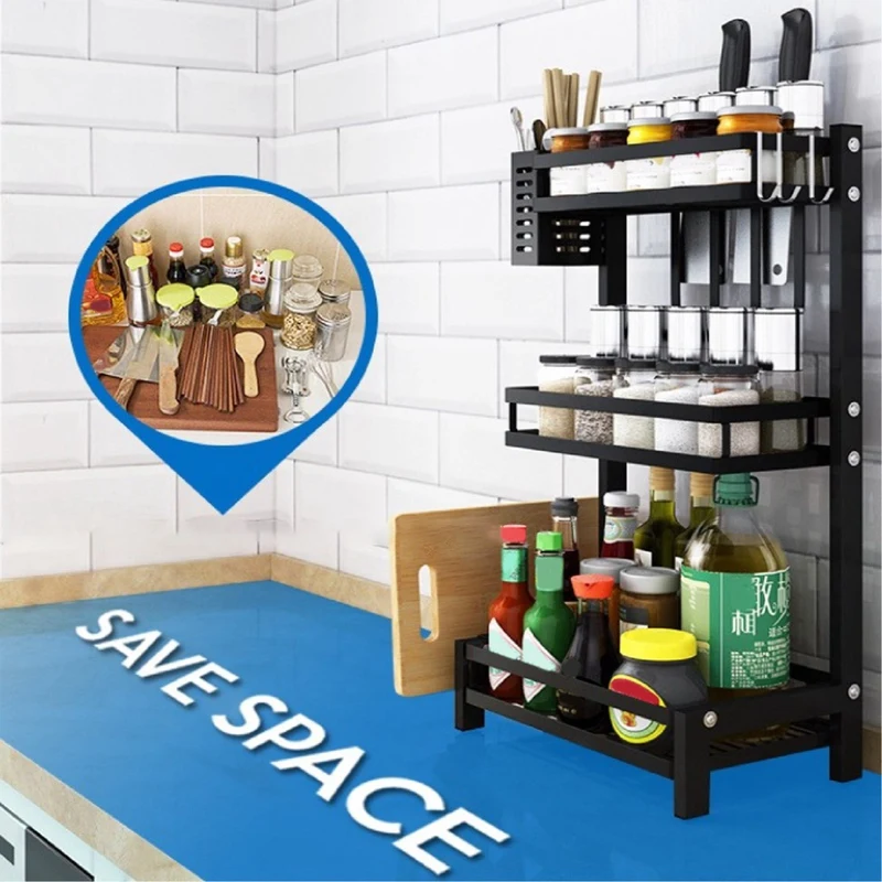 

Carbon Steel Spice Rack Kitchen Rack Seasoning Storage Rack Condiment Rack Kitchen Standing Storage Organizer