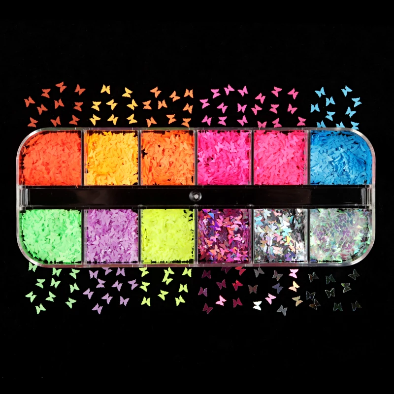 

Fluorescent Butterfly Glitter Sequins Nail Art Decoration Rainbow Colors Flake For Nail Design Professional Manicure Accessories