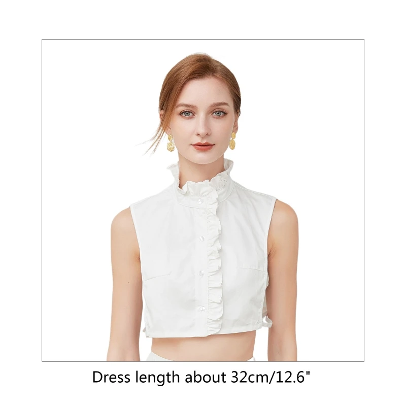 

Женские винтажные полурубашки на пуговицах, со съемной искусственной отделкой, с воротником-стойкой, декоративные украшения, T8NB