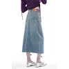 Spring Women Blue Denim Half Body Skirt High Waist Slit Casual Korean Mid Length Baggy Vintage Straight Female Denim Long Skirt 1