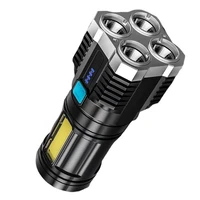 4 core super bright flashlight rechargeable outdoor multi function p1000 led long range spotlight battery display cob light