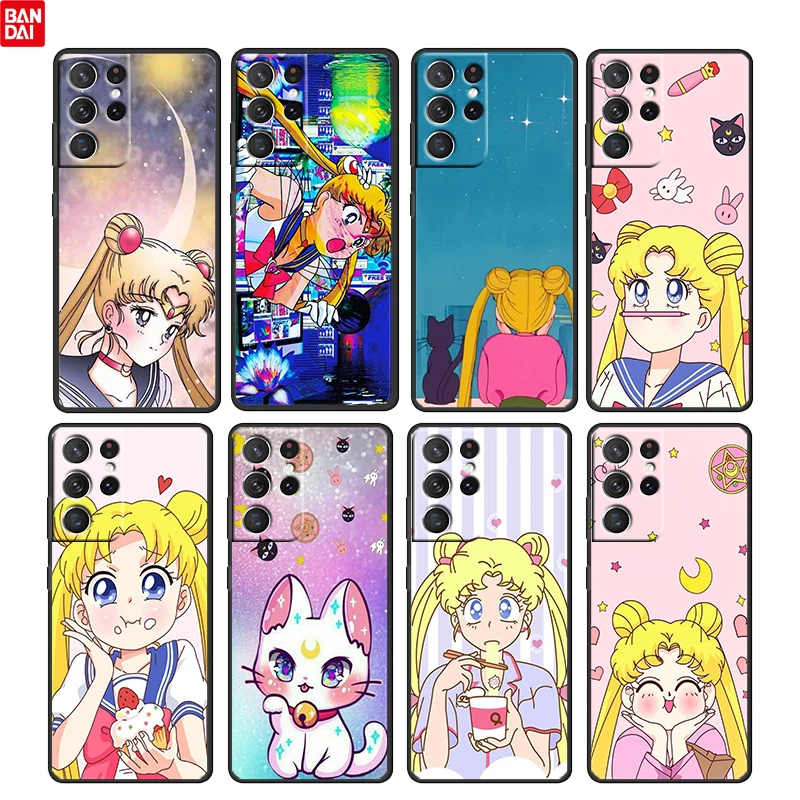 

Cartoon Sailor Moon For Samsung Galaxy S22 S21 S20 Ultra Plus Pro S10 S9 S8 S7 4G 5G Soft TPU Black Phone Case Funda Capa Shell