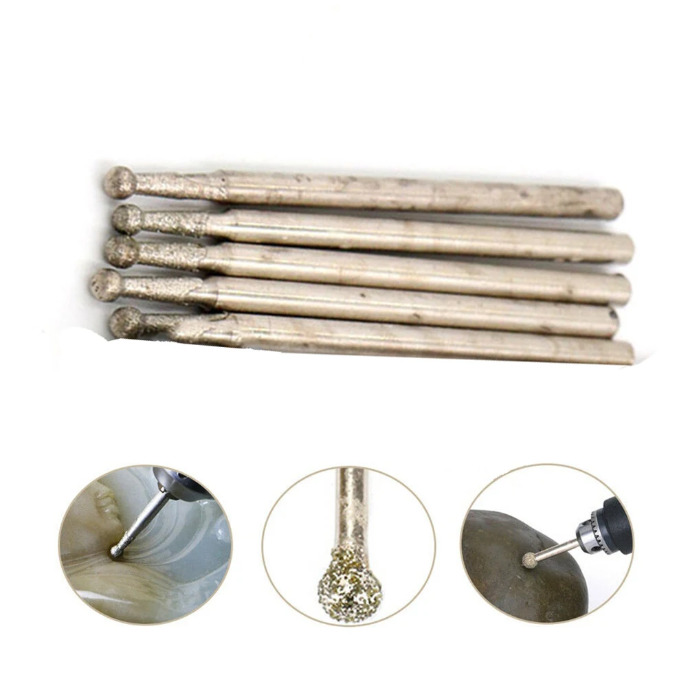 

5 Pieces 0.5mm-3mm Ball Round Rotary Diamond Burr Drill Bit 2.35mm Shank Glass Carving Grinding Carving Polishing Drill Bit Set