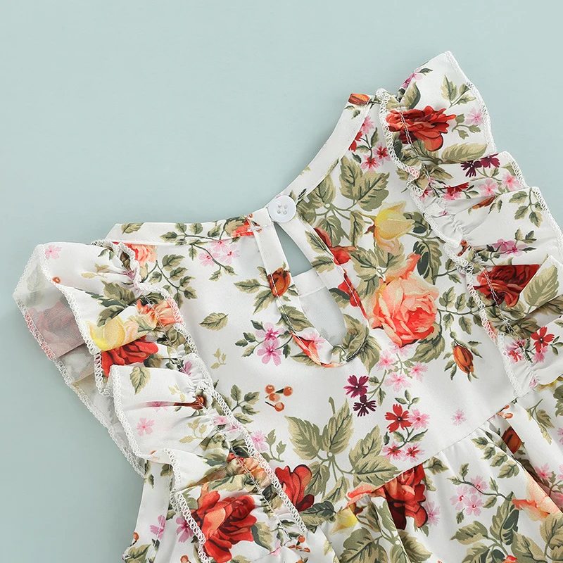 Летняя одежда для новорожденных девочек Летний комбинезон с цветочным принтом и