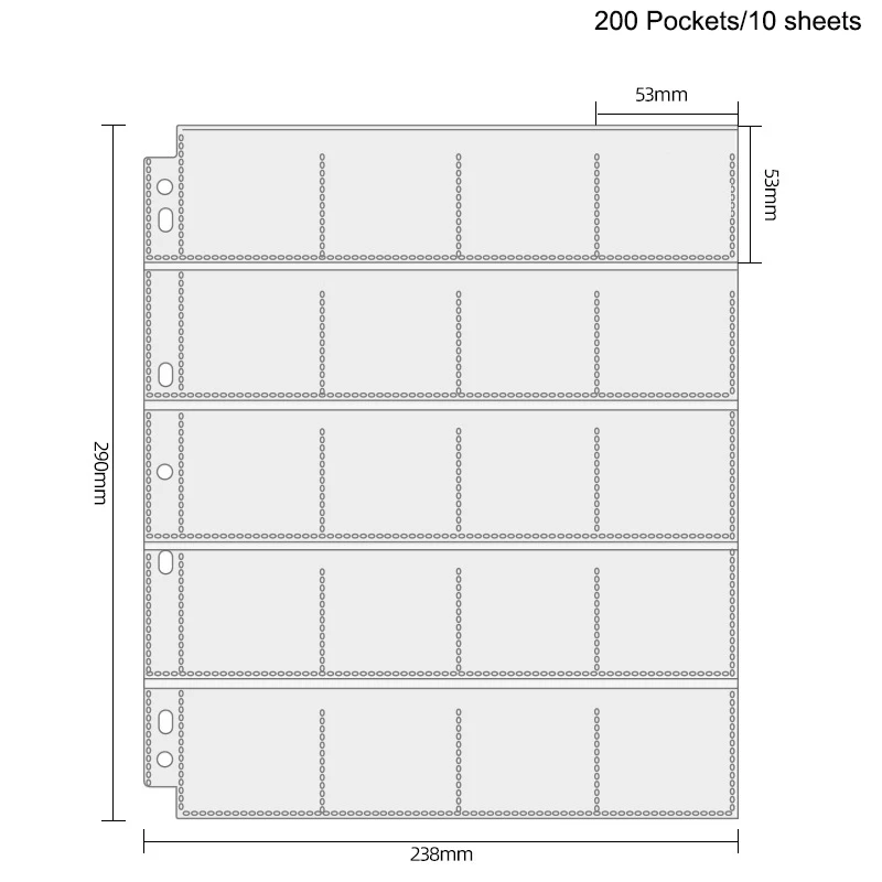 Прозрачные листы для переплета монет A4, 20 карманов, 5x5 см, PP, 10 листов