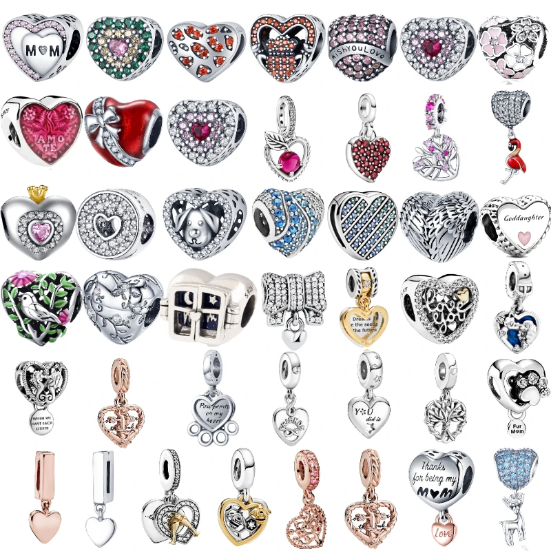 

Genuine 925 Sterling Silver Heart Bead Fit Original 925 Pandora Bracelet Couple Charm For Women Birthday Fashion Jewelry Gift