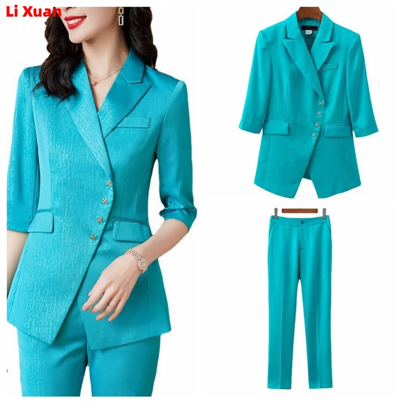 New Elegant Women Formal Suits For 2023 Summer High Quality Fashion Slim Casual Blazer And Pants Office Ladies Work Wear