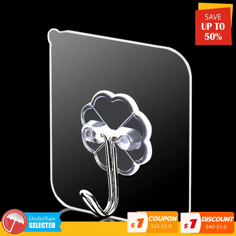 

1pc Strong Traceless Transparent Waterproof Key Holder Wall Hanger Adhesive Hook Toilet Kitchen Bathroom Accessory For Hanging