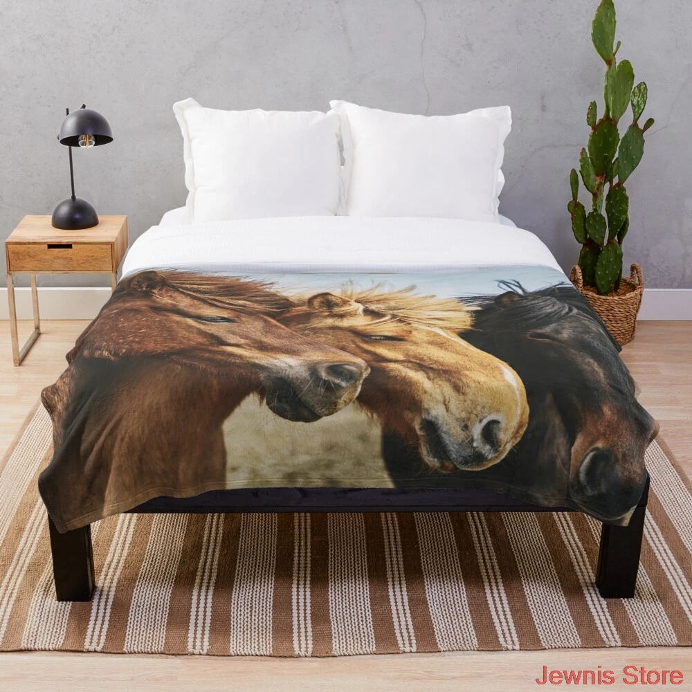 

Флисовое одеяло с принтом лошадей для взрослых и детей, теплый плед для кровати, покрывало для новорожденных, подарочное одеяло для мальчик...