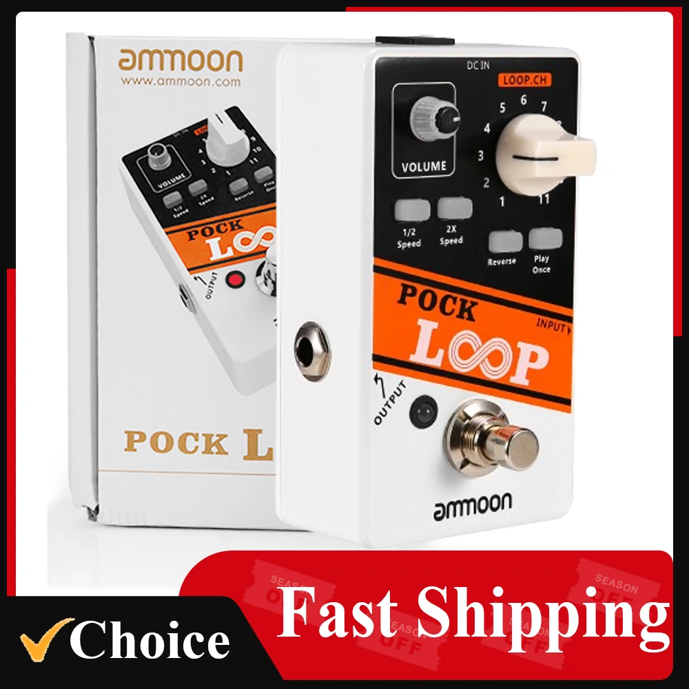 Педаль Ammoon POCK LOOP Looper Для Гитарных Эффектов 11-Tap True Bypass Реверсивная Электрогитары