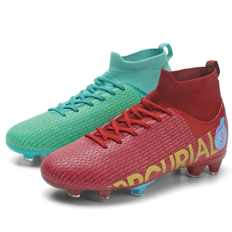 High Top Men's Soccer Shoes New TF/FG Durable Anti Slip Football Boots High Quality Outdoor Grass Children's Sneakers Chuteira