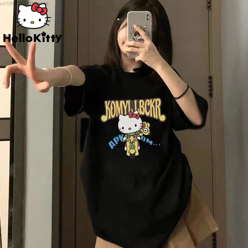 

Sanrio Hello Kitty Cotton Oversized T-shirt Women Summer Cute Anime Cartoon Loose New Top Y2k Kawaii Graphic Casual Tees Female