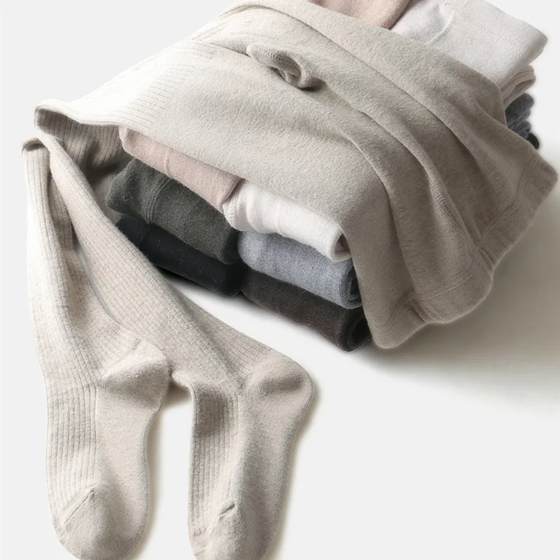 Exported Japan Autumn Winter 30% Wool Leggings New Soft Thickened Knitted Flat Pantyhose Stripe Stretch Stocking Tights Homewear