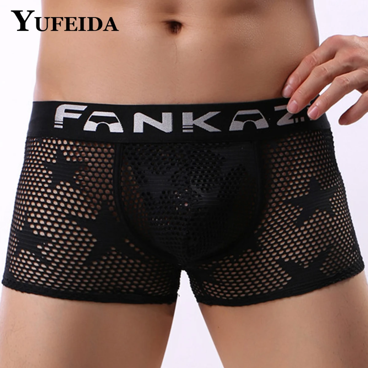 

YUFEIDA 1/2pcs Sexy Fishnet Transparent Boxers Men Underwear Low Waist Stretch Mesh Breathable Panties Shorts Boxer Hombre Ropa